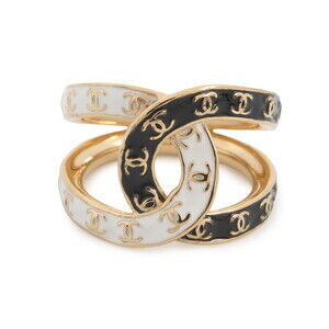 CHANEL Authentic Black Logo Ring